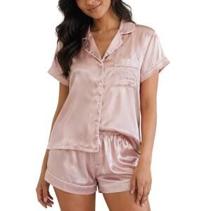 In Bloom by Jonquil Dusty Rose Satin Bridesmaid Pajama Set Small